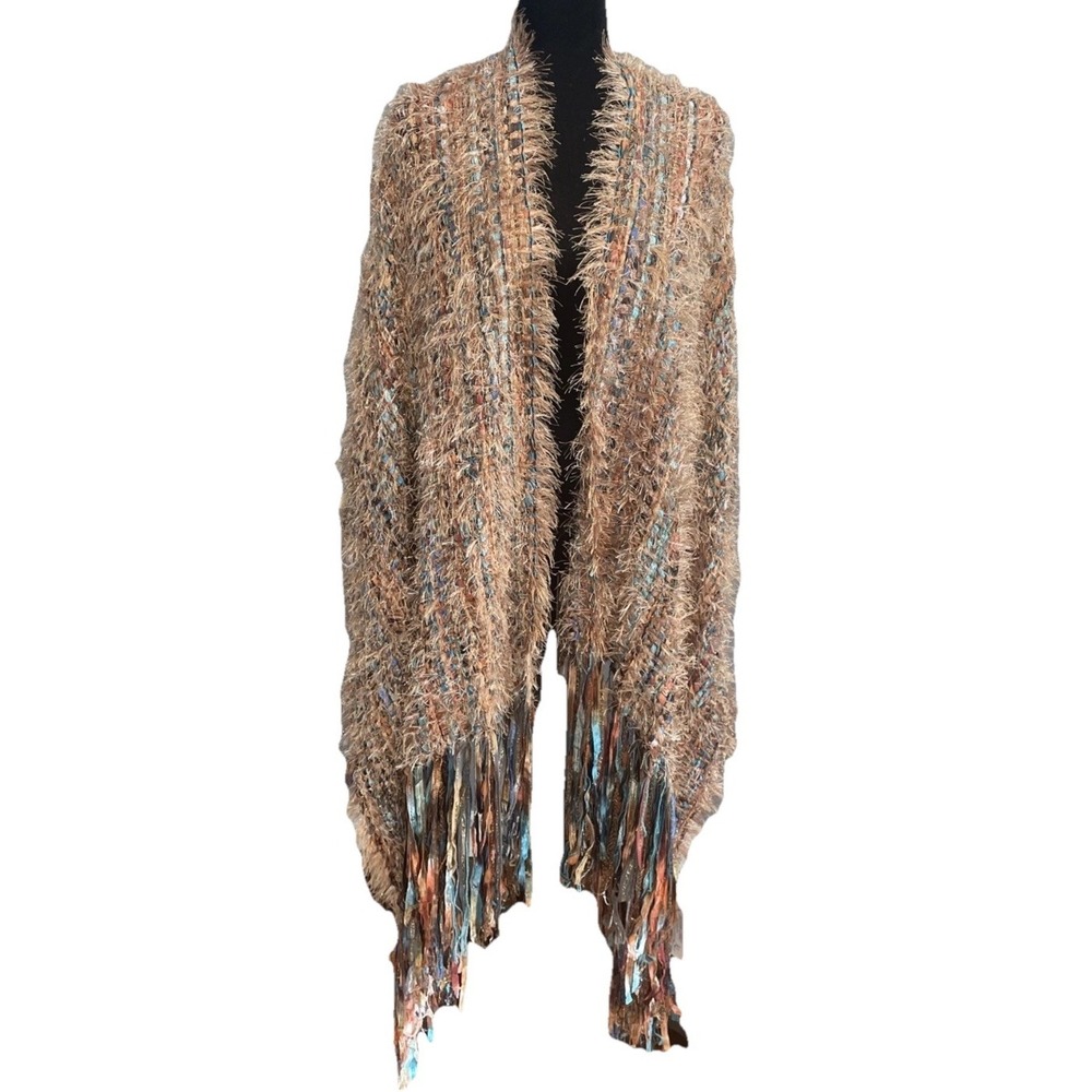 Susan‎ Carli Handwoven Fringed Shawl Wrap Handmade Boho Western Multi USA MADE